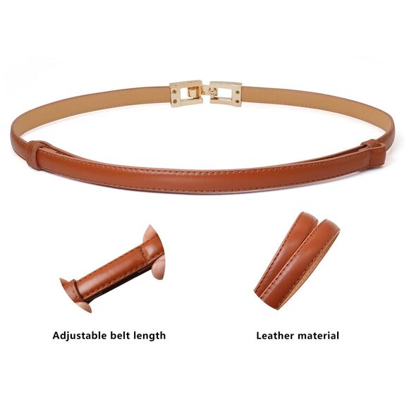 Women's Skinny Belts Thin Pu Leather Waist Belt With Gold Alloy Buckle For⭐️ - Picture 6 of 6